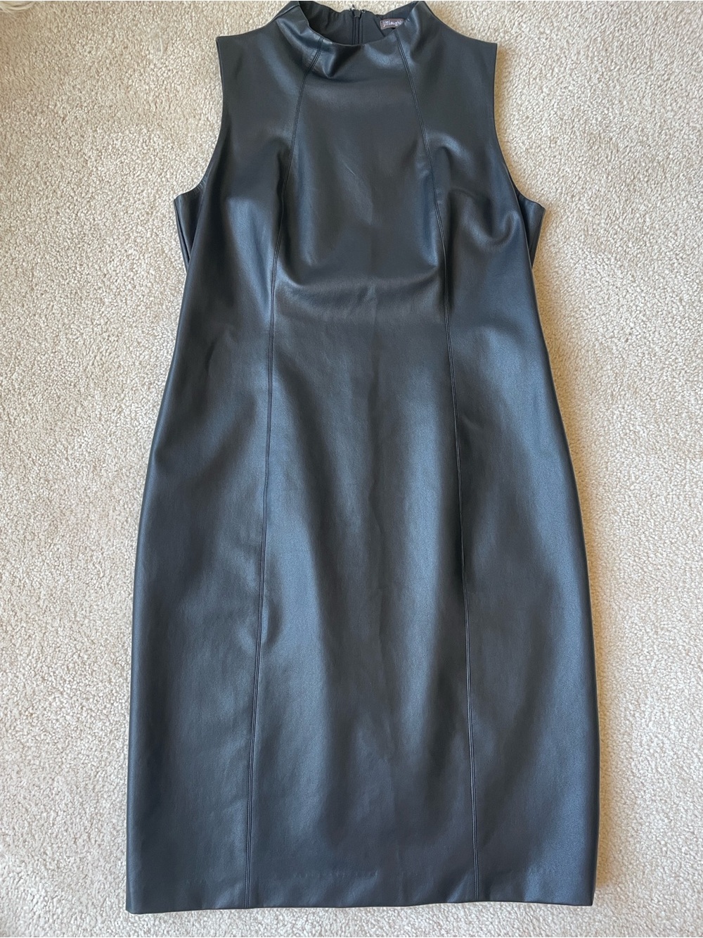 J.McLaughlin Black DEL MAR FAUX
LEATHER SLEEVELESS MIDI
SHEATH DRESS